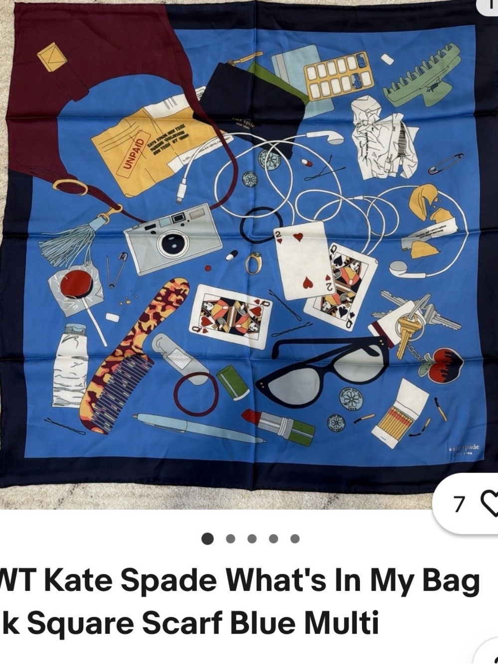 kate spade Multicolor Accessories Print Silk Scarf with Blue Field